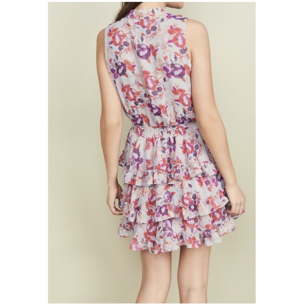 MISA Los Angeles Imelda Ruffled Viscose Mini Dress Pink Lilac Floral Size M